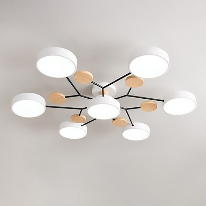 Contemporary Scandinavian Round Molecule Branch Design LED Semi-Flush Mount Ceiling Light For Living Room
