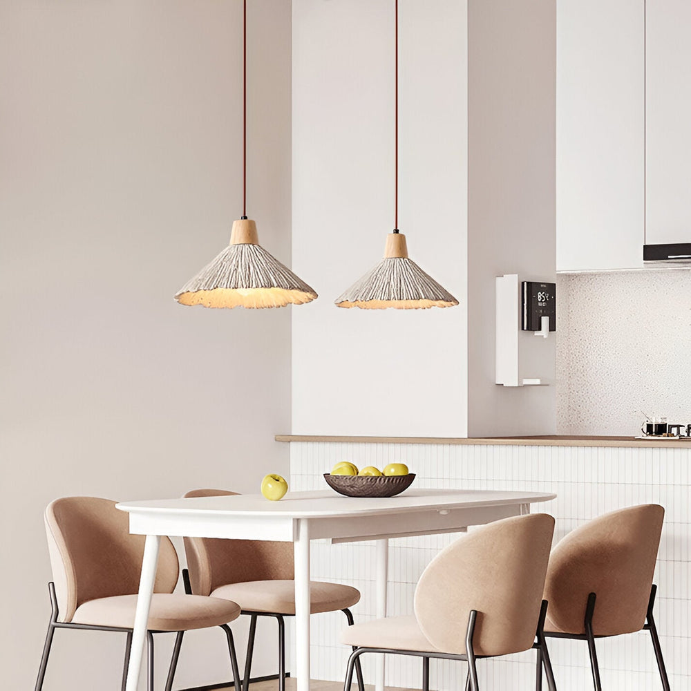 Wabi-Sabi Cement Pendant Light | Wood Top, Four Shapes