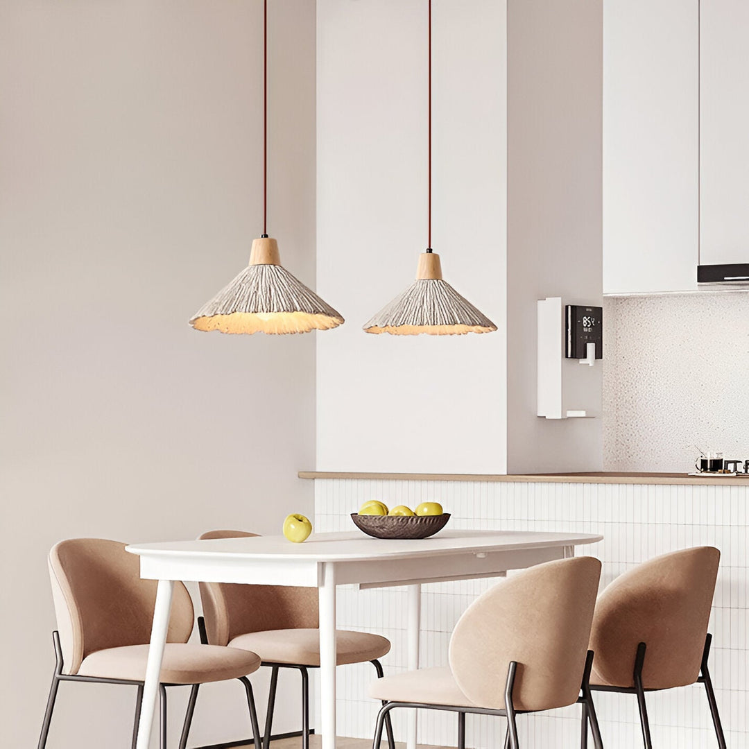 Wabi-Sabi Cement Pendant Light | Wood Top, Four Shapes
