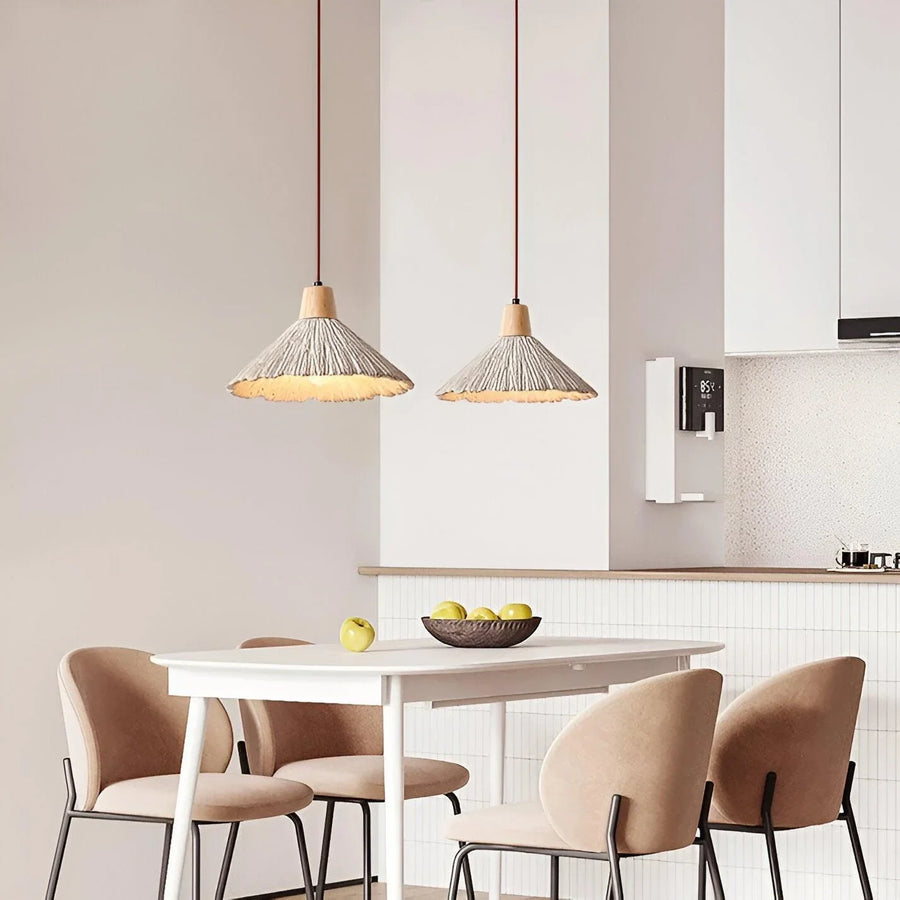 Wabi-Sabi Cement Pendant Light | Wood Top, Four Shapes