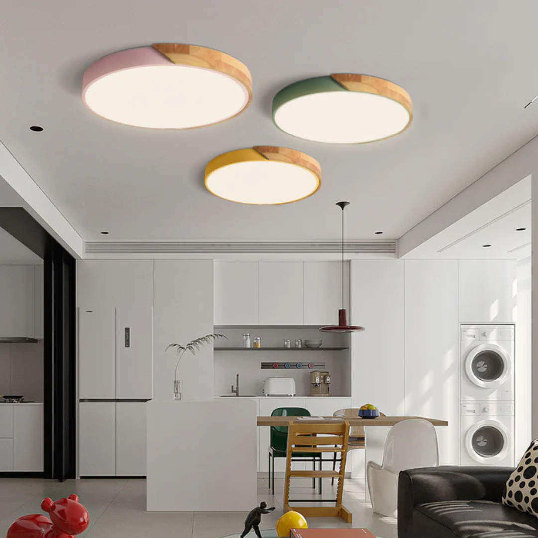 Scandinavian Wood Flush Mount Ceiling Light With LED Light