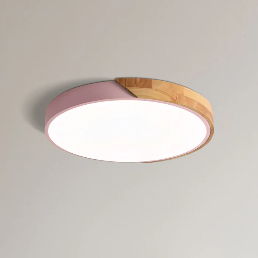 Scandinavian Wood Flush Mount Ceiling Light With LED Light