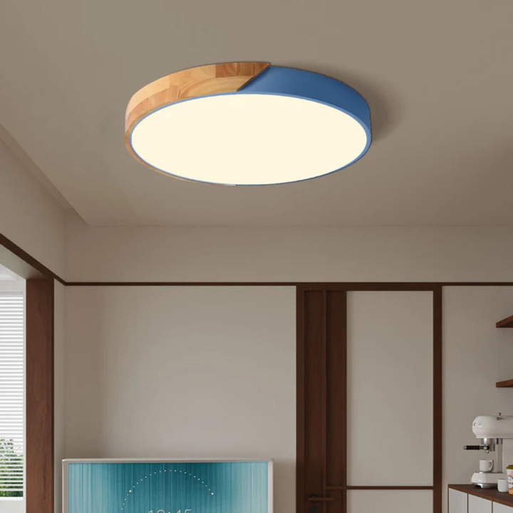 Scandinavian Wood Flush Mount Ceiling Light With LED Light