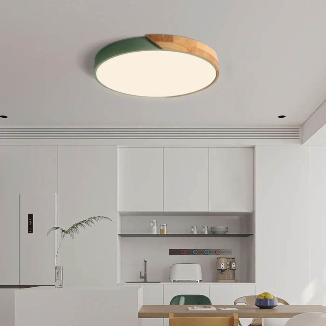 Scandinavian Wood Flush Mount Ceiling Light With LED Light