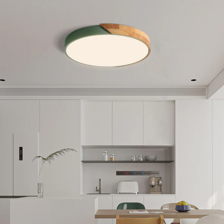 Scandinavian Wood Flush Mount Ceiling Light With LED Light