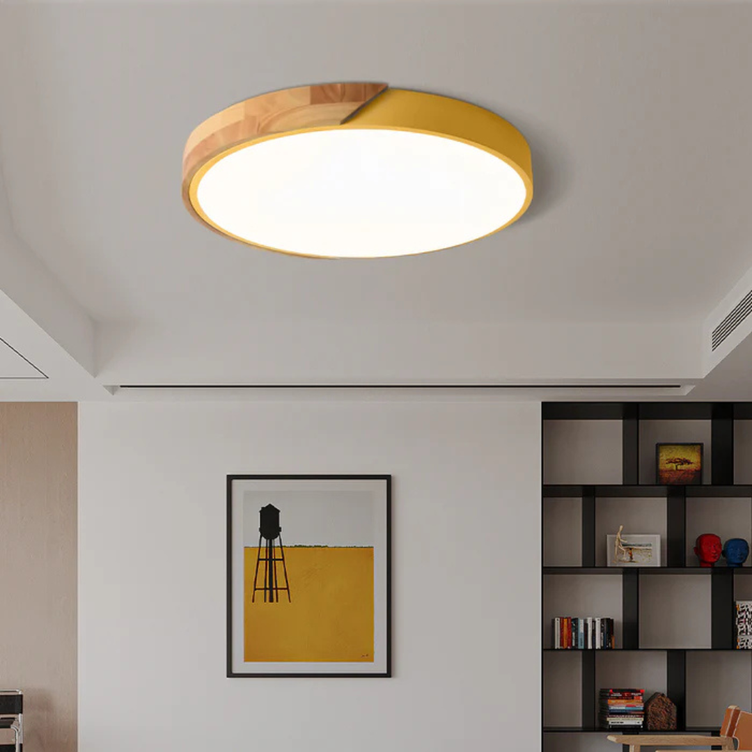 Scandinavian Wood Flush Mount Ceiling Light With LED Light