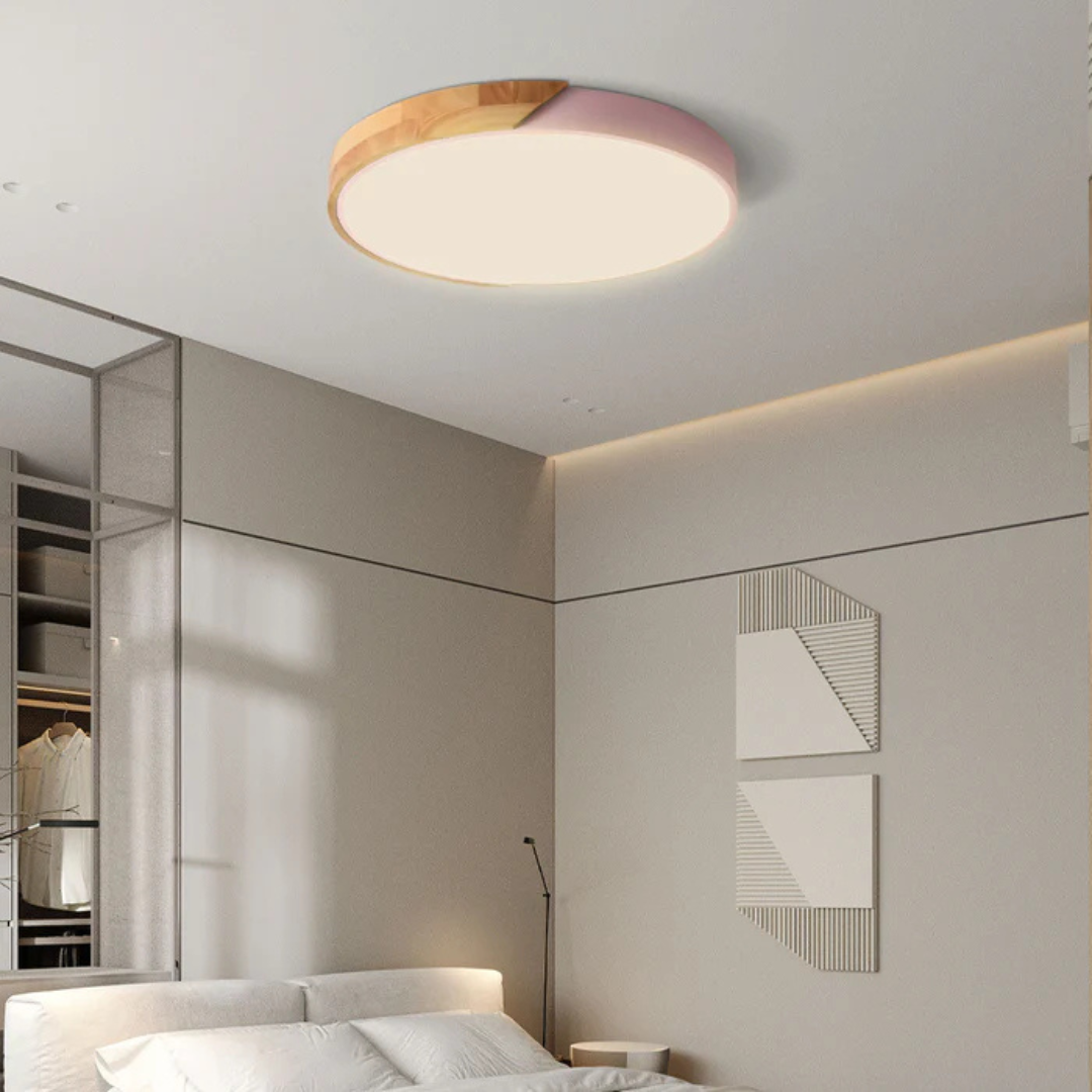 Scandinavian Wood Flush Mount Ceiling Light With LED Light