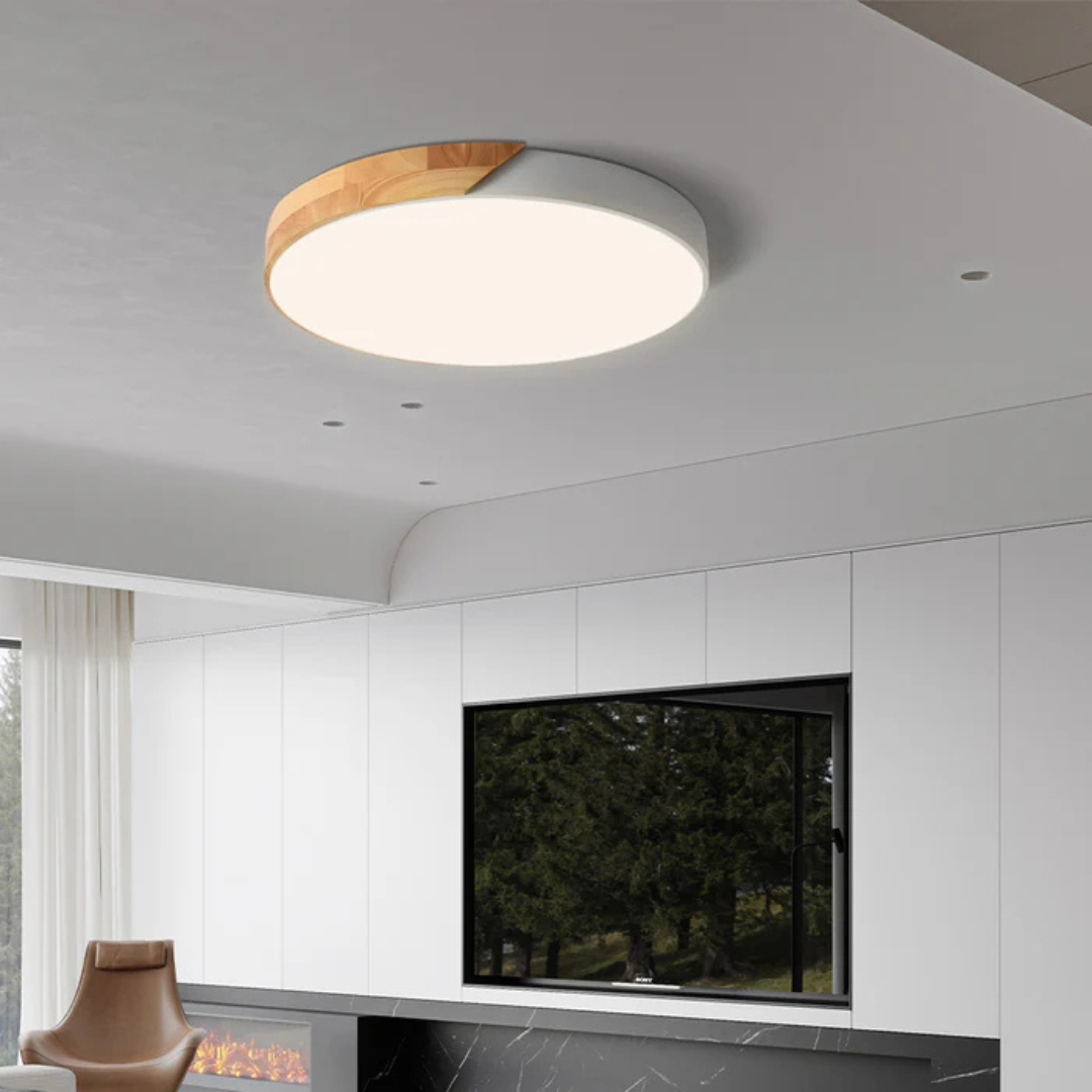 Scandinavian Wood Flush Mount Ceiling Light With LED Light