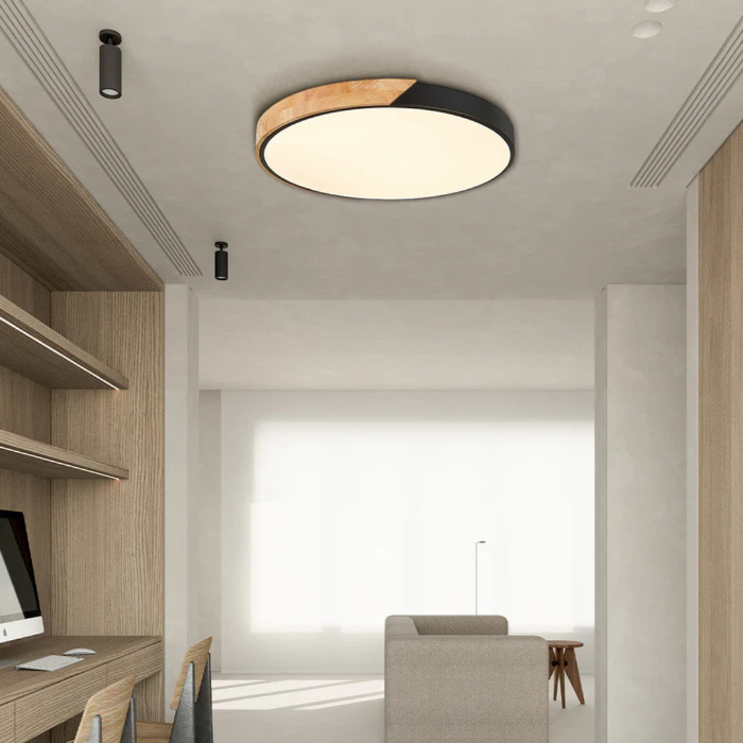 Scandinavian Wood Flush Mount Ceiling Light With LED Light