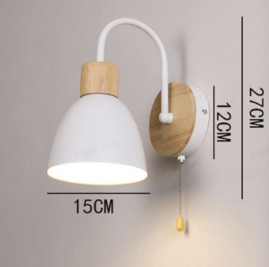 Swan-Neck Wall Light | Wood and Metal, Pull Cord, 12 Colours