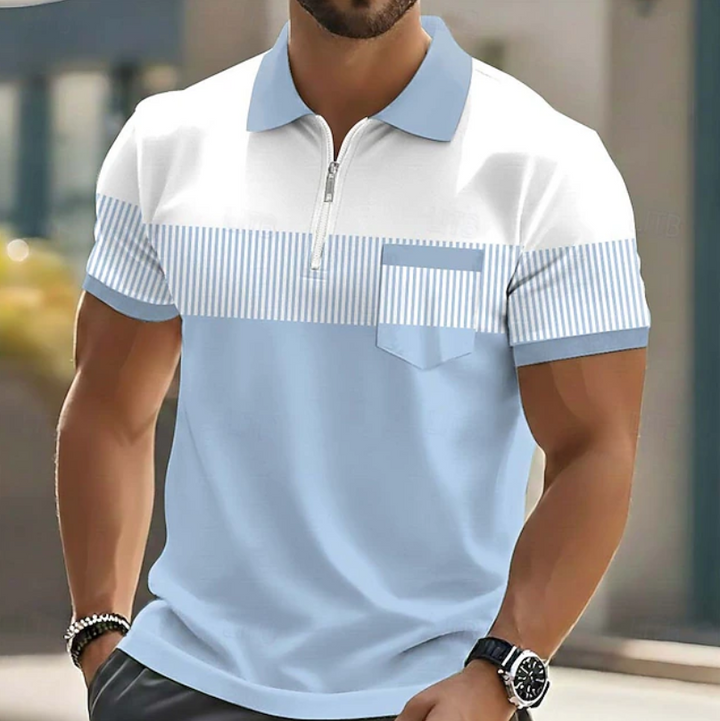 Men's Short-Sleeve Zip-Neck Colour-Block Summer Polo Shirt – image 4