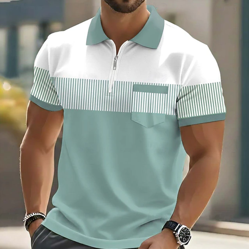 Men's Short-Sleeve Zip-Neck Colour-Block Summer Polo Shirt – image 3