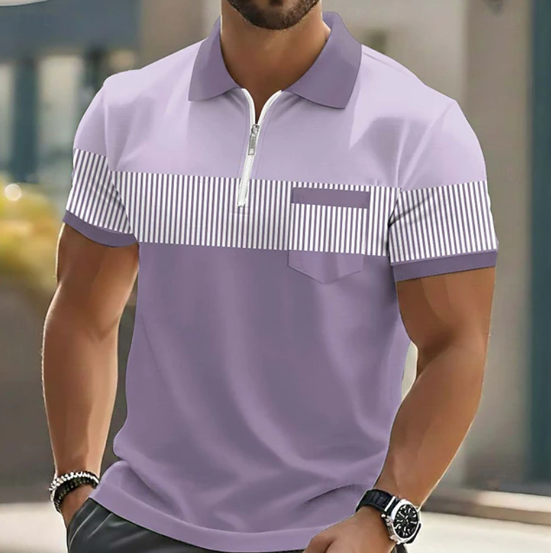 Men's Short-Sleeve Zip-Neck Colour-Block Summer Polo Shirt – image 2