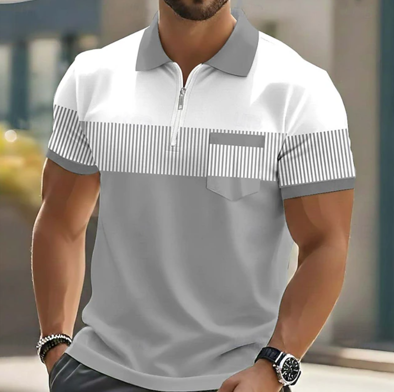Men's Short-Sleeve Zip-Neck Colour-Block Summer Polo Shirt – image 1