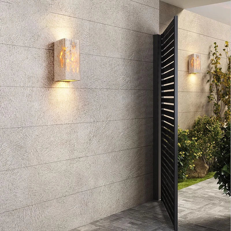 Minimalist Travertine Stone Square Outdoor Wall Light LED 1-Light