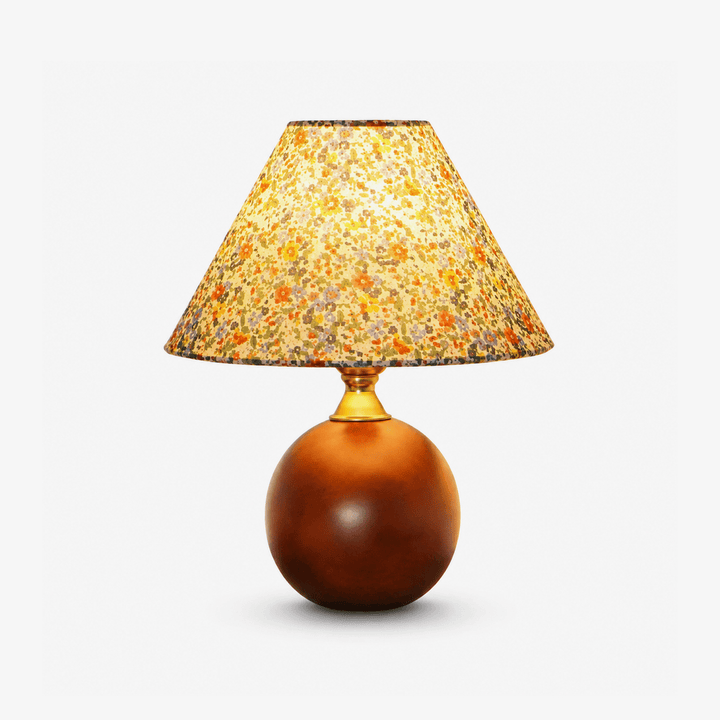 Floral Fabric Table Lamp | Walnut Wood Base