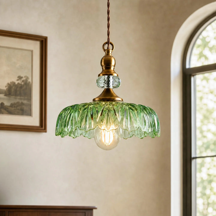 Sylvie Vintage Glass Brass Flower Pendant Light