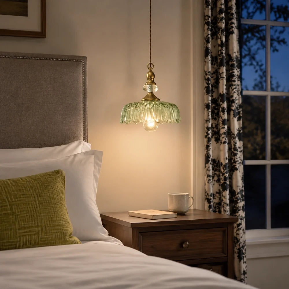 Sylvie Vintage Glass Brass Flower Pendant Light