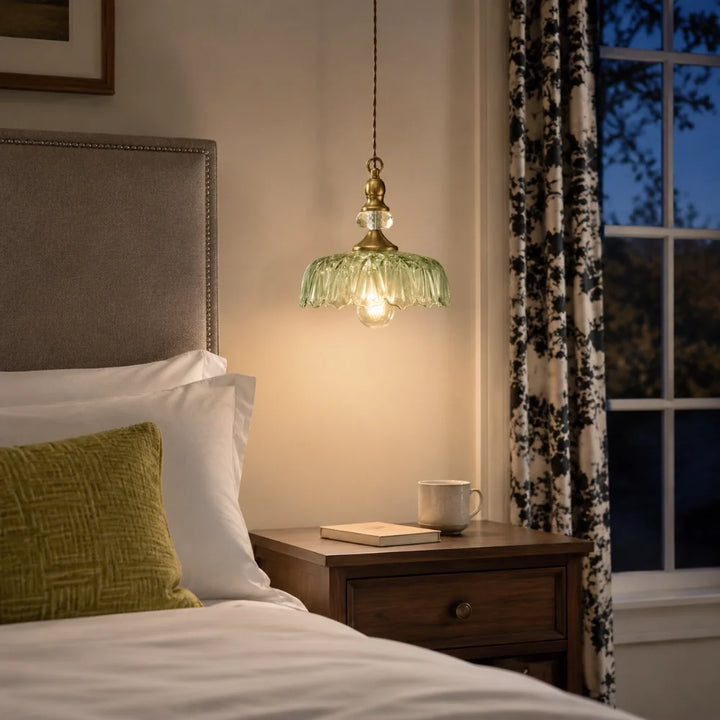 Sylvie Vintage Glass Brass Flower Pendant Light