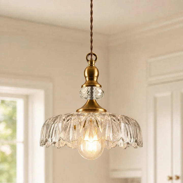 Sylvie Vintage Glass Brass Flower Pendant Light