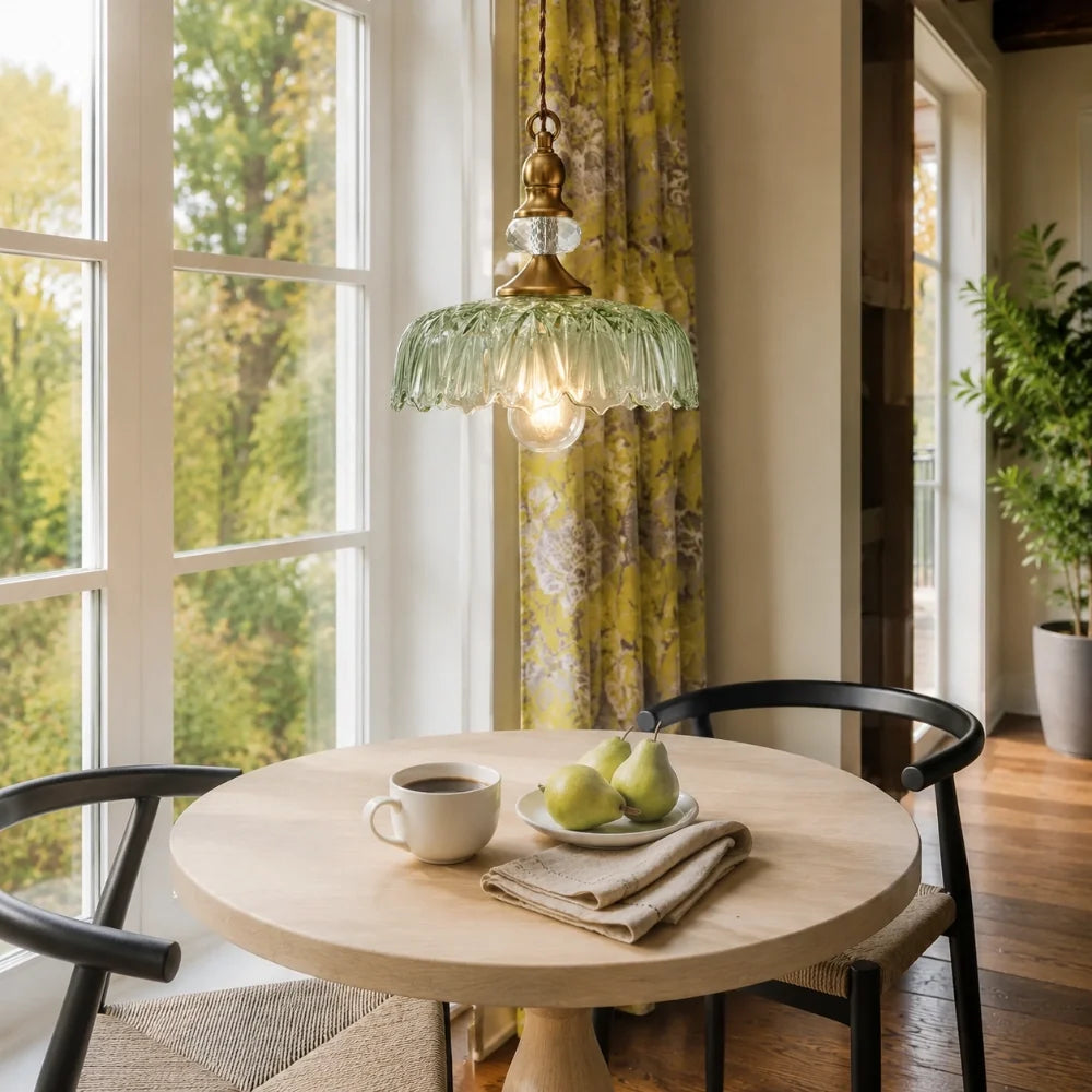 Sylvie Vintage Glass Brass Flower Pendant Light