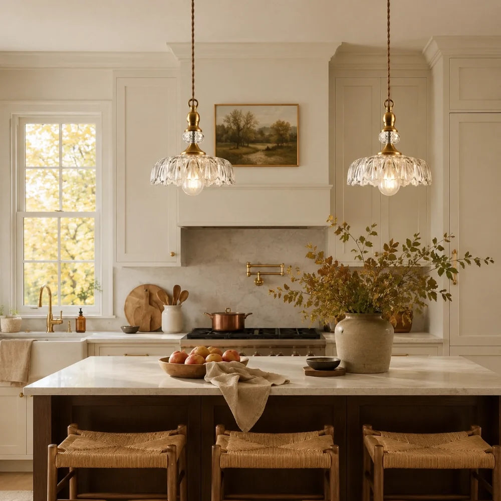 Sylvie Vintage Glass Brass Flower Pendant Light