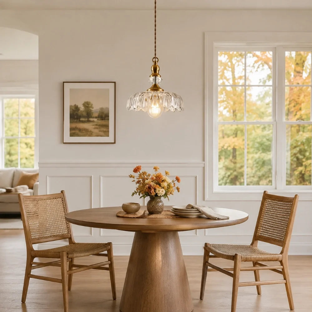 Sylvie Vintage Glass Brass Flower Pendant Light