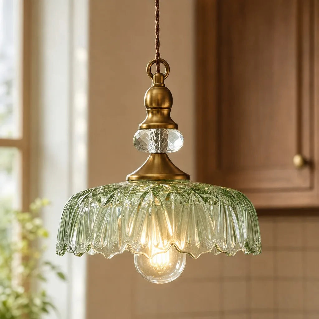 Sylvie Vintage Glass Brass Flower Pendant Light