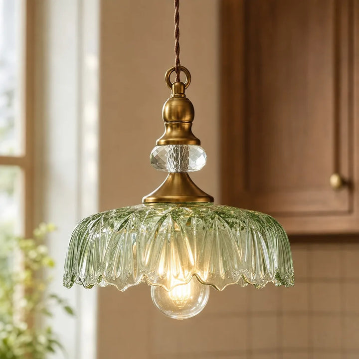 Sylvie Vintage Glass Brass Flower Pendant Light