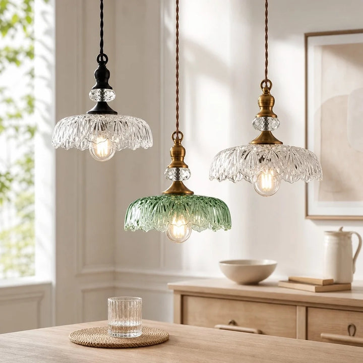 Sylvie Vintage Glass Brass Flower Pendant Light