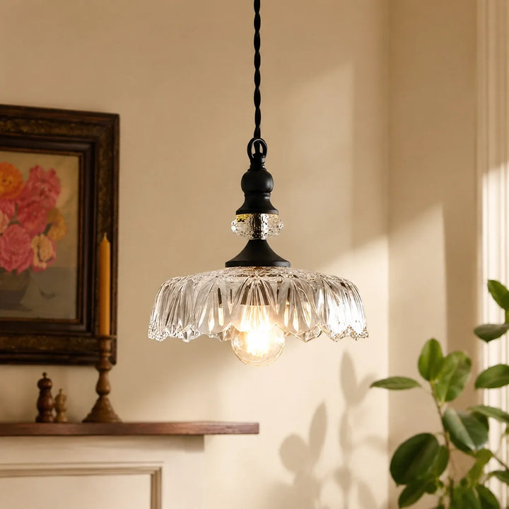 Sylvie Vintage Glass Brass Flower Pendant Light
