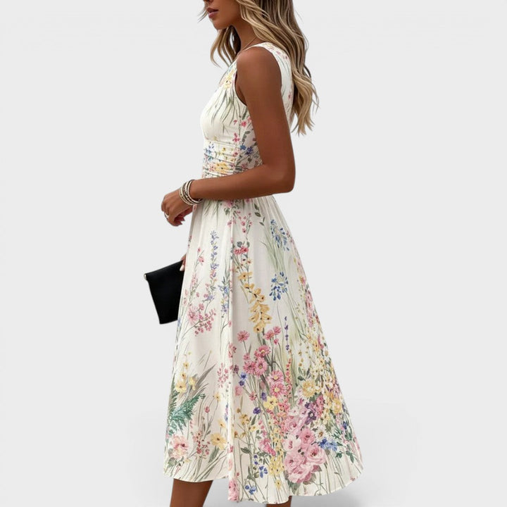 Women's Sleeveless Floral Midi Summer Dress in White – image 2