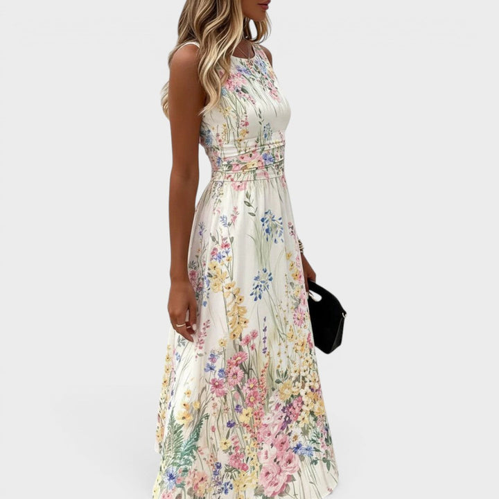Women's Sleeveless Floral Midi Summer Dress in White – image 3