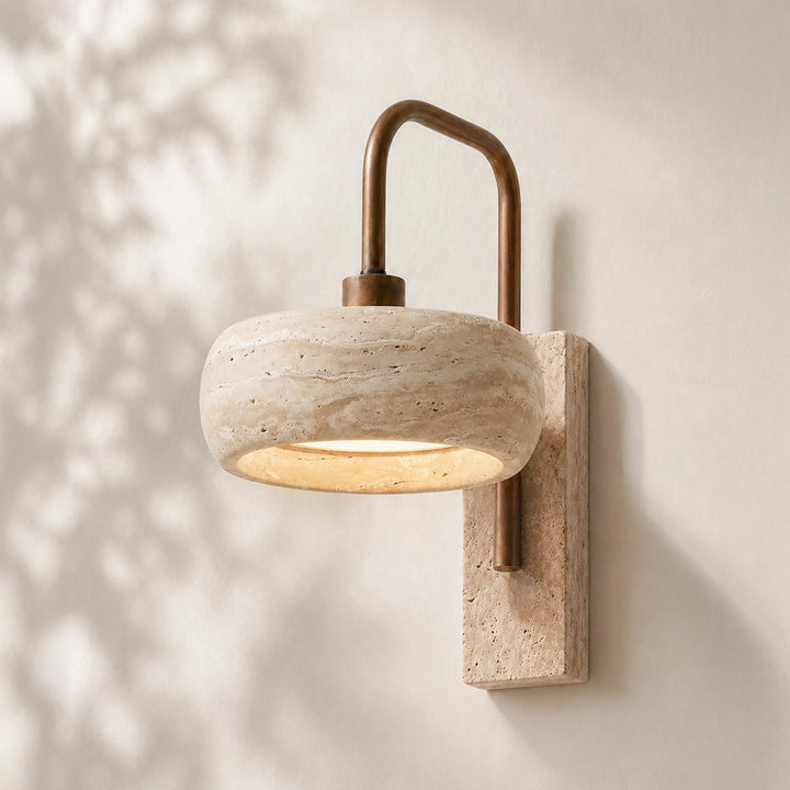 Tavik Vintage Rustic Travertine Stone Cylinder Wall Sconce