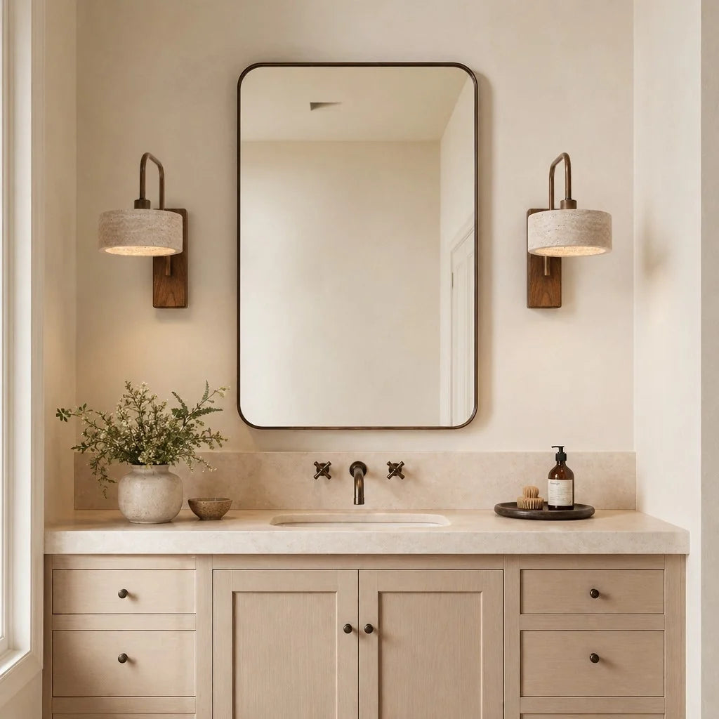 Tavik Vintage Rustic Travertine Stone Cylinder Wall Sconce