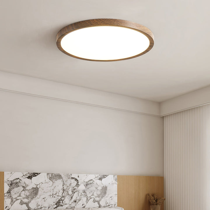 Walnut Wood Effect LED Flush Ceiling Light | Slim, 30-50 cm