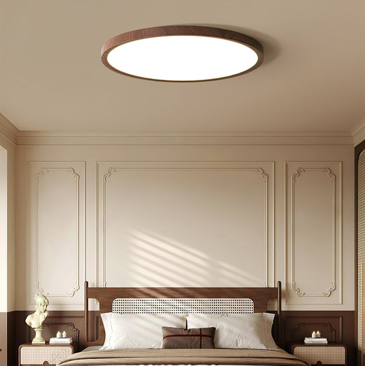 Walnut Wood Effect LED Flush Ceiling Light | Slim, 30-50 cm