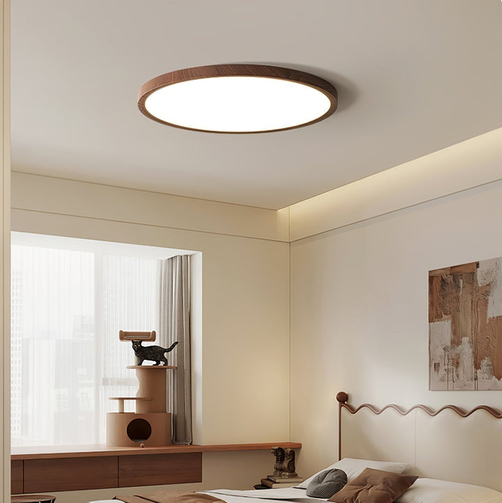 Walnut Wood Effect LED Flush Ceiling Light | Slim, 30-50 cm