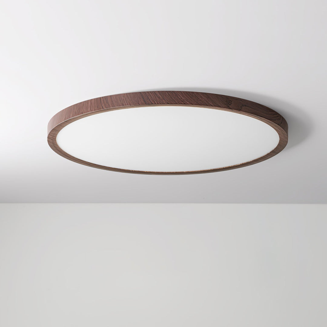 Walnut Wood Effect LED Flush Ceiling Light | Slim, 30-50 cm