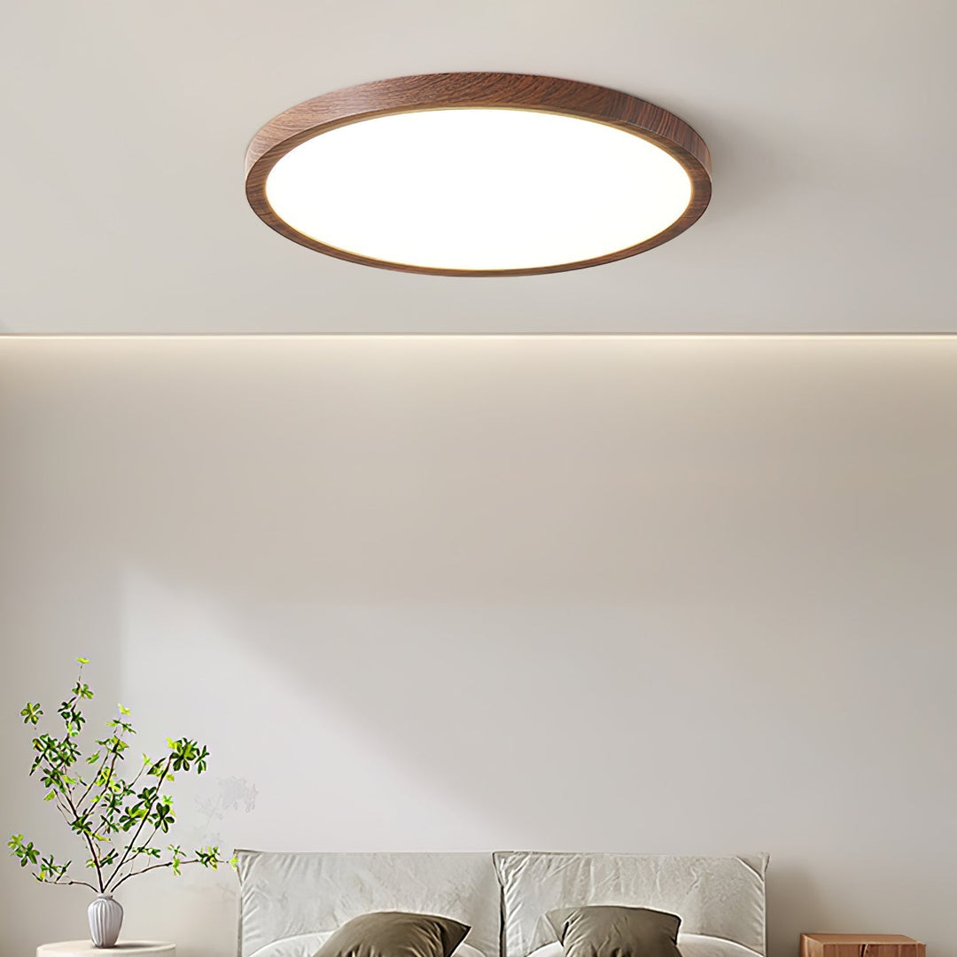 Walnut Wood Effect LED Flush Ceiling Light | Slim, 30-50 cm