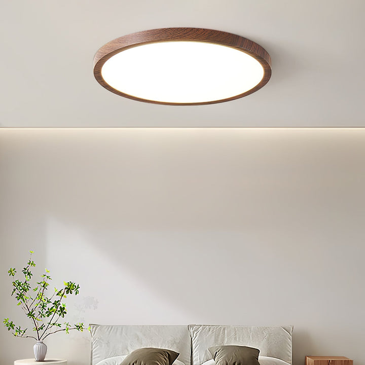 Walnut Wood Effect LED Flush Ceiling Light | Slim, 30-50 cm