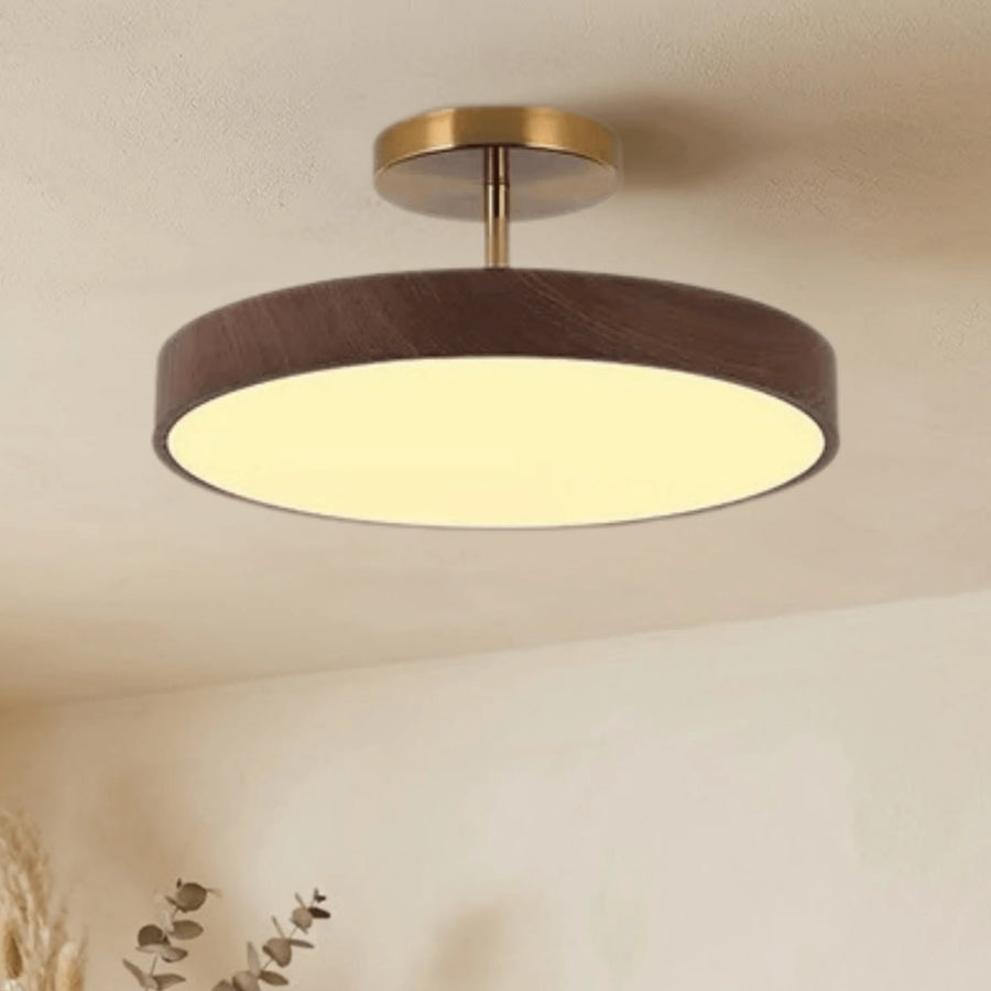 Scandinavian Wood Effect Ceiling Light with Brass Frame – image 3