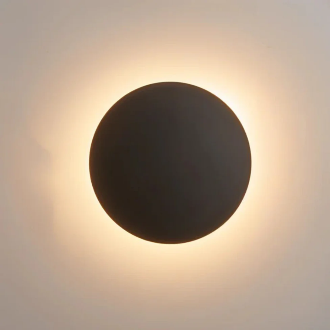 Modern Round Halo LED Wall Light With Backlit Glow in Black
