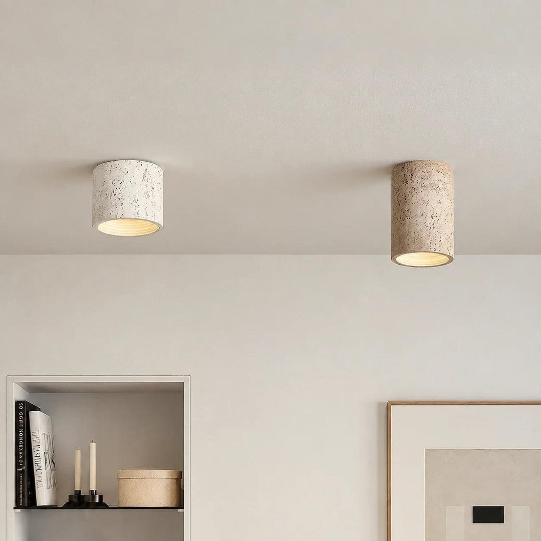 Vaelis Wabi-Sabi Cylindrical Travertine Ceiling Lamp