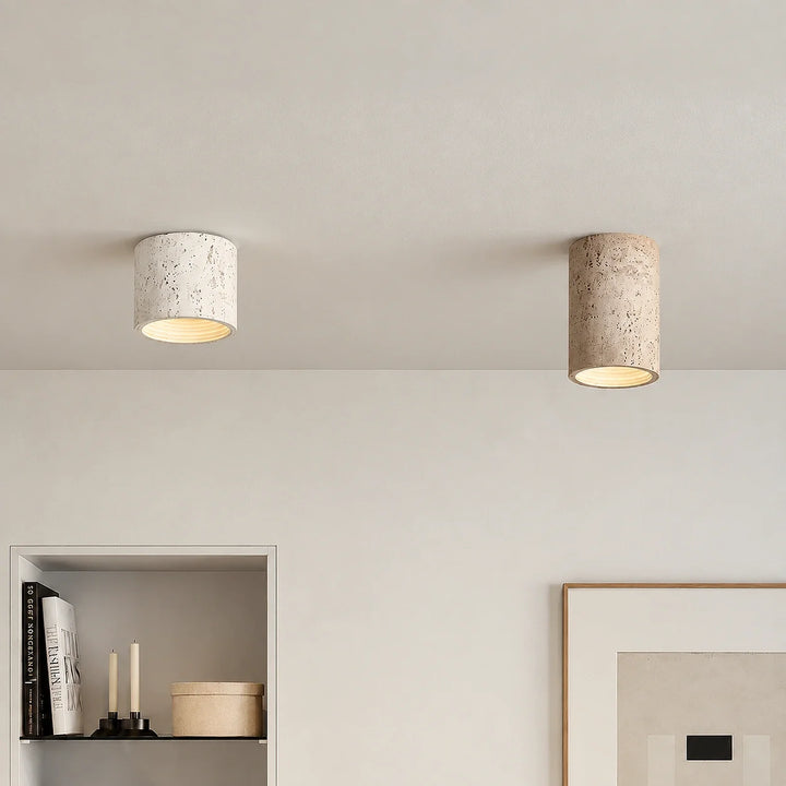 Vaelis Wabi-Sabi Cylindrical Travertine Ceiling Lamp