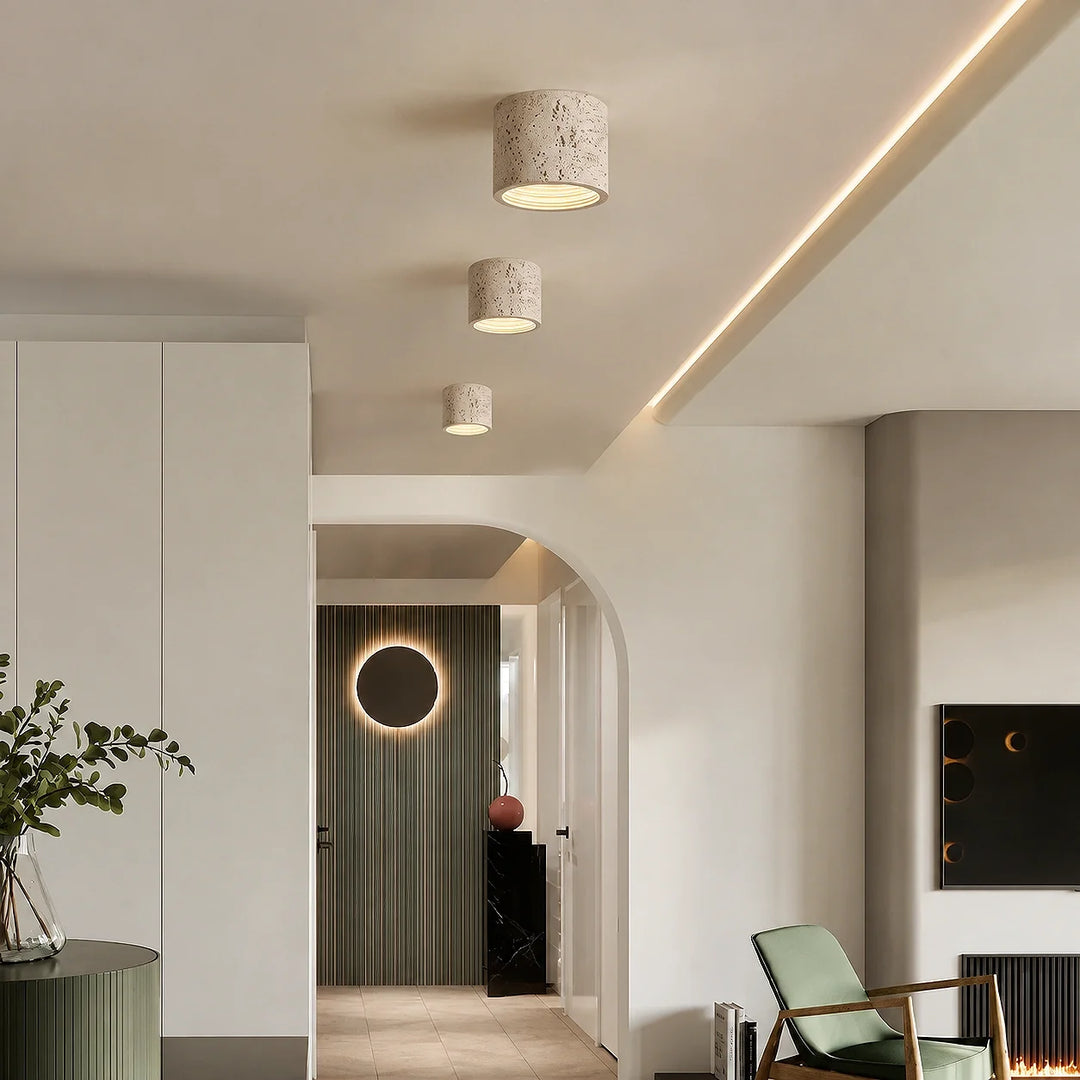 Vaelis Wabi-Sabi Cylindrical Travertine Ceiling Lamp