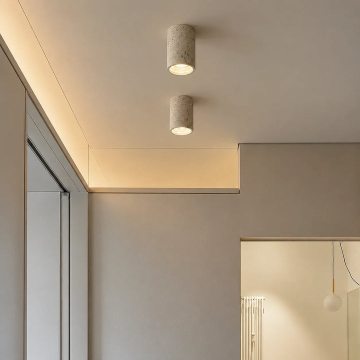 Vaelis Wabi-Sabi Cylindrical Travertine Ceiling Lamp