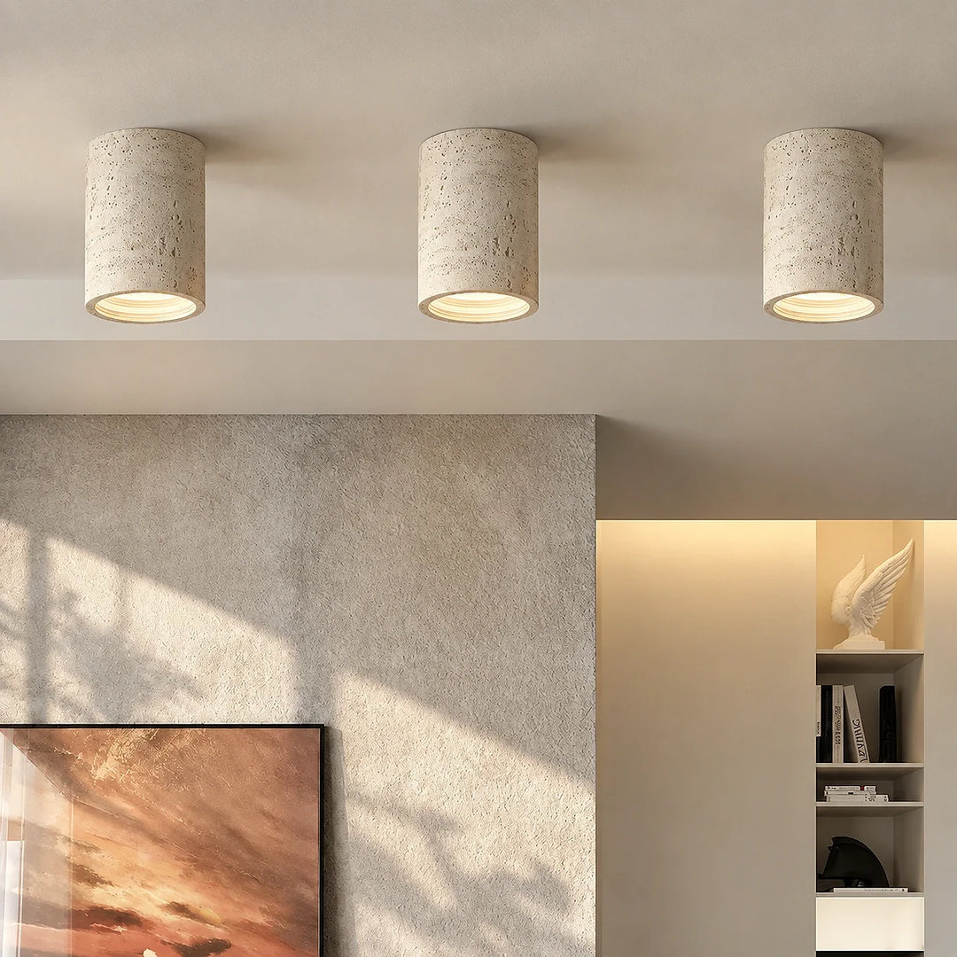 Vaelis Wabi-Sabi Cylindrical Travertine Ceiling Lamp