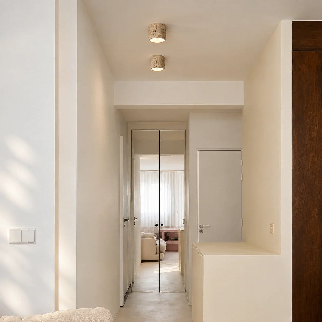 Vaelis Wabi-Sabi Cylindrical Travertine Ceiling Lamp