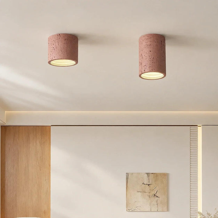 Vaelis Wabi-Sabi Cylindrical Travertine Ceiling Lamp